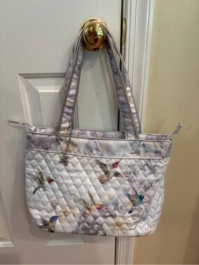 Lena Liu “Garden Treasures”Quilted Hummingbird Tote in White and Lavender